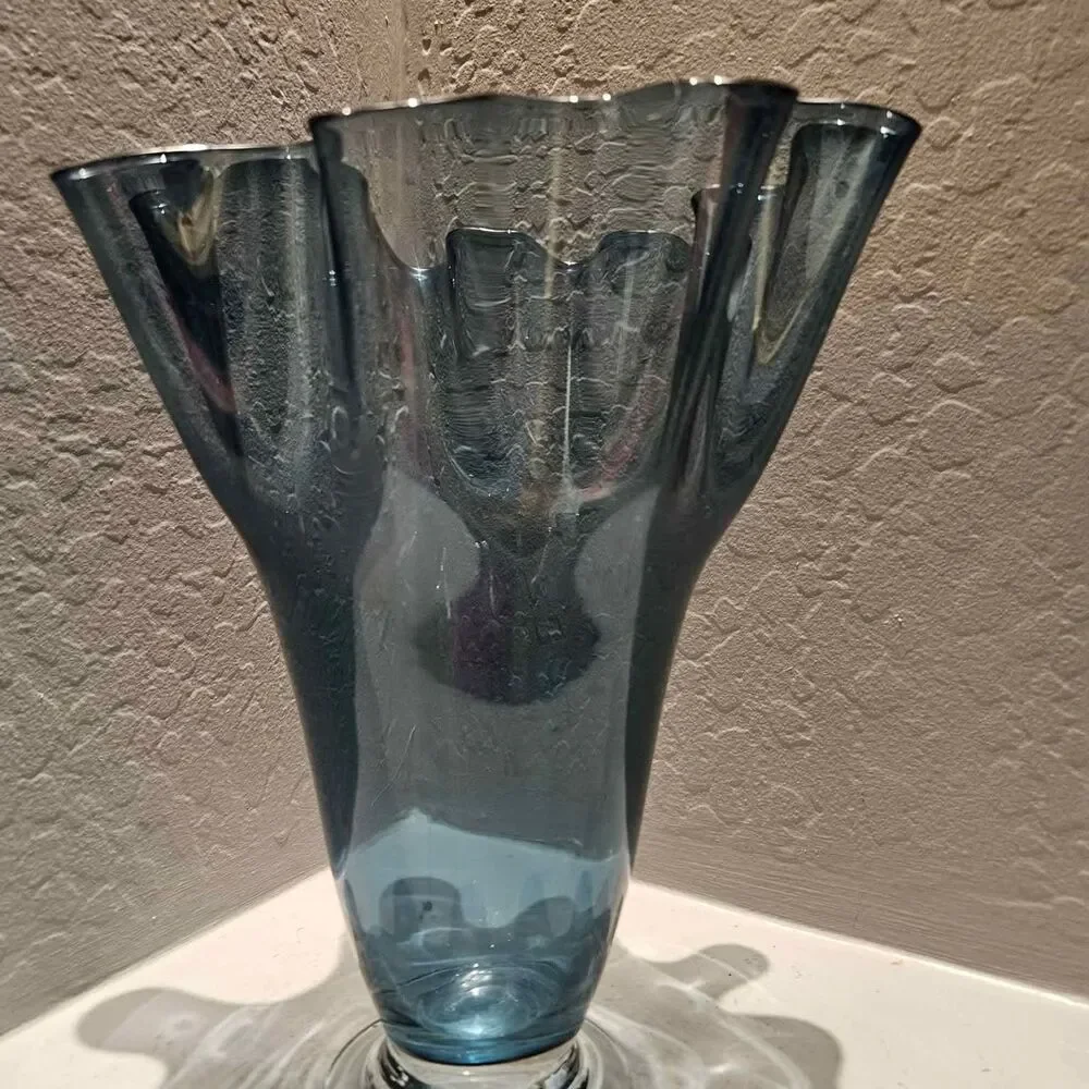 Aqua Blue Glass Hankerchief Vase Art Glass Poland Murano Lenox